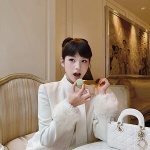 & Other Stories White Fur-Trimmed Dress